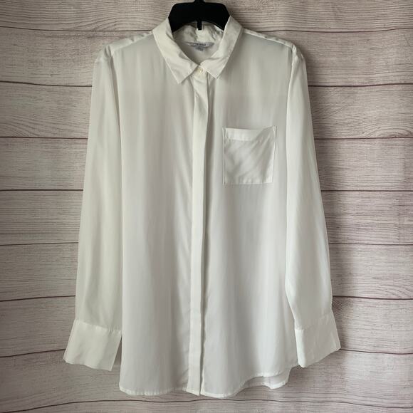 Nine West White Button Up Shirt Long Sleeve with Pocket Size XL - Picture 1 of 15